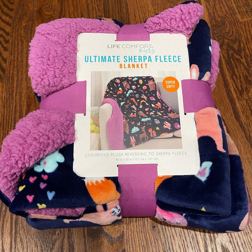 Printed plush face reverses to Sherpa fleece